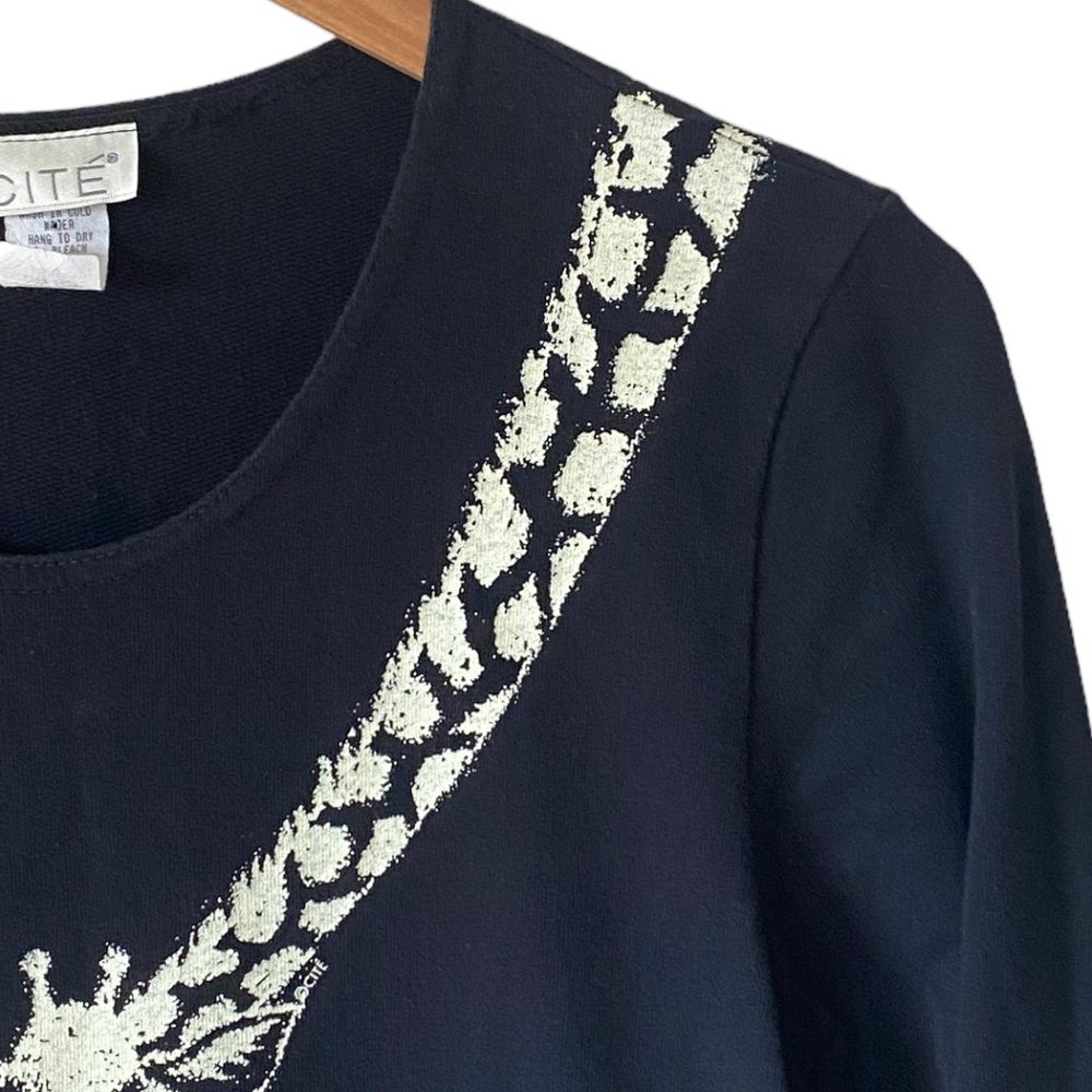 Vintage Cité Black Art To Wear Giraffe Graphic Print Long Sleeve Maxi Dress USA - Picture 8 of 15